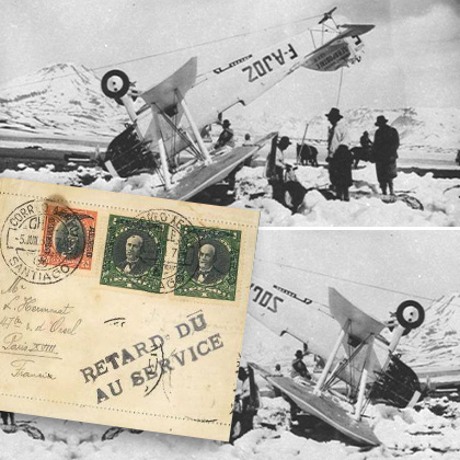 Photo du Potez 25 de Guillaumet et lettre "Retard dû au service"